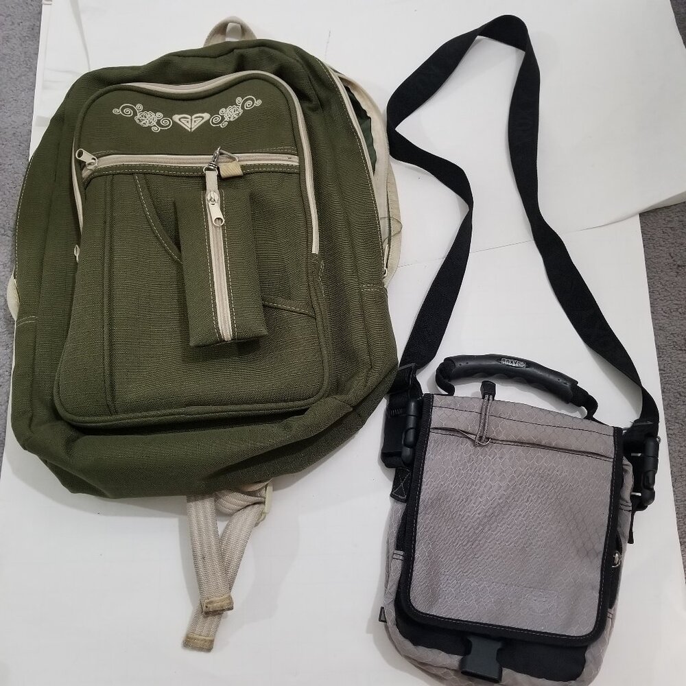 Roxy Green/Forest Green backpack & Roxy Gray Crossbody bag (2 total)